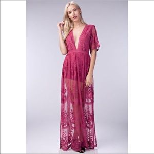 Raspberry lace Maxi Romper